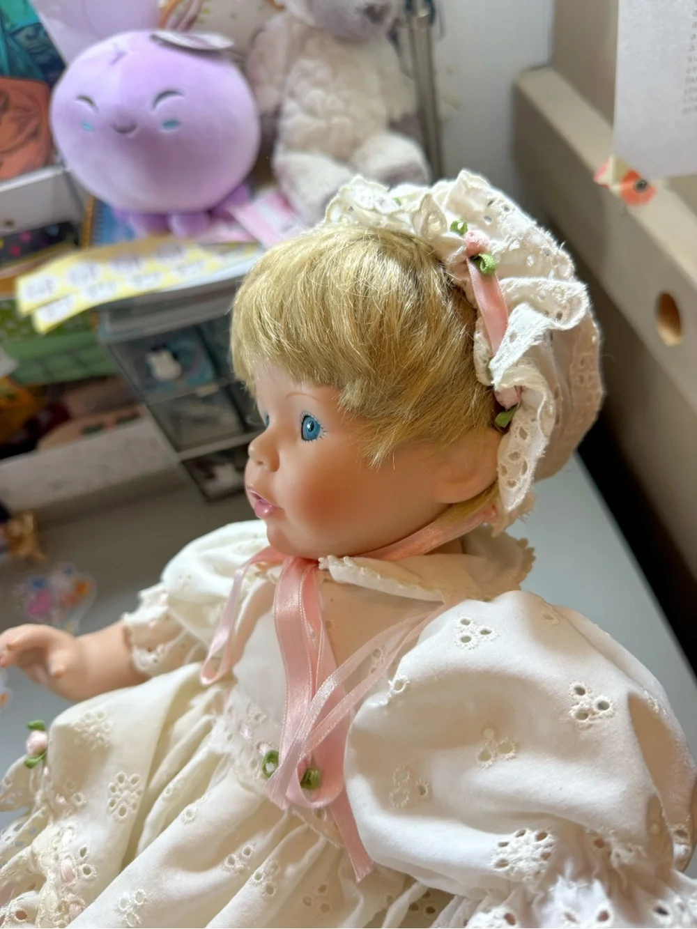 Jennifer Porcelain Doll Baby Girl Blonde Blue Eyes Susan Wakeen Danbury 1991 EUC